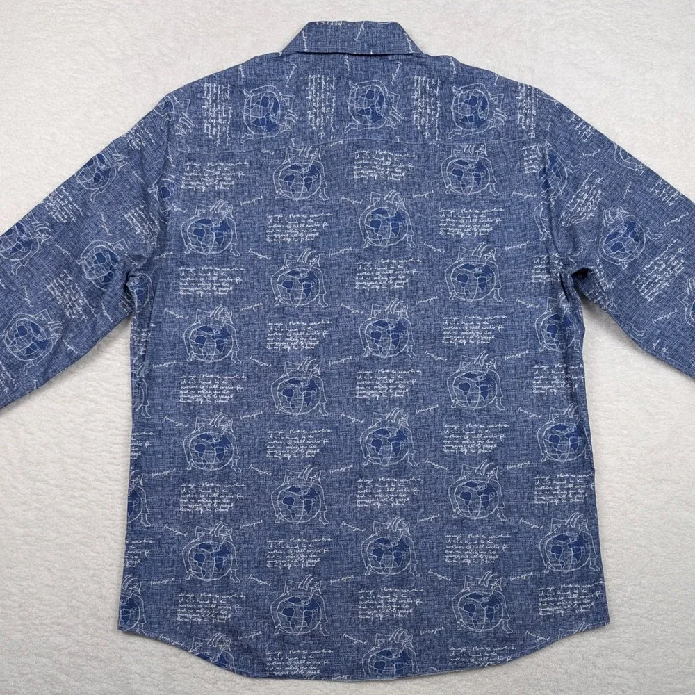 John Lennon Button Down Shirt Mens Large Blue Imagine Lyrics Graphic Long Sleeve - Picture 7 of 8
